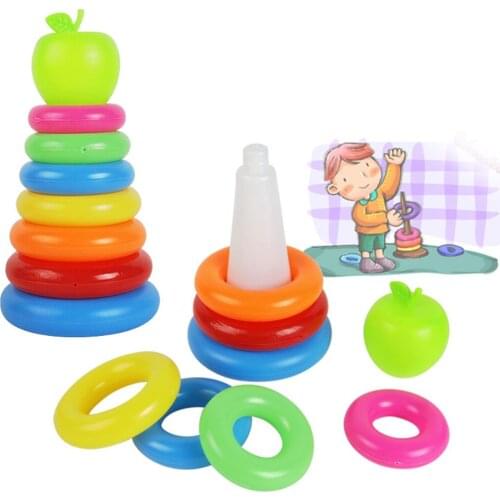 Cute Green Apple with Rainbow Color Stacking Rings Kids Bath Toy Gift