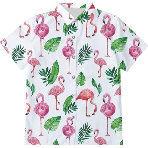 Mens White Button Shirt Male Casual Flamingo Leaves Printed Beach Shirts Short Sleeve Hawaiian Shirt Oversized 6XL Dropshipping