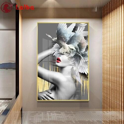 Full square round drill set Modern art, sexy woman, flying bird diy diamond painting 5d diamond mazayka embroidery room decor
