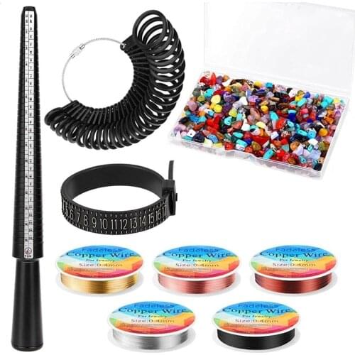 Ring Making Kit,Ring Size Measuring Tools with Jewelry Wire and Crystal Stone Beads for Jewelry Making