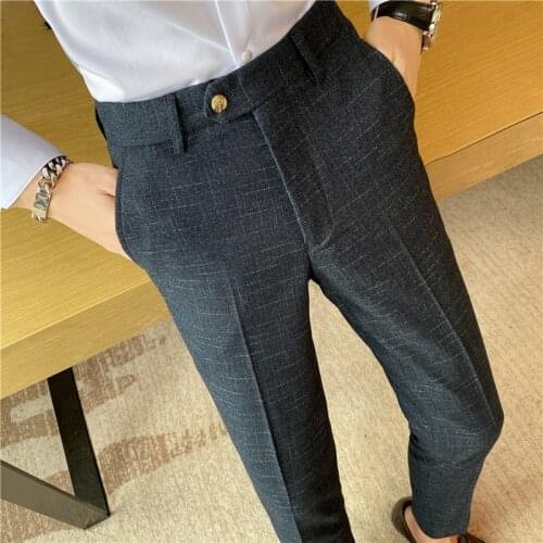 Autumn Winter Formal Business Trousers Men Fashion Slim Office Social Casual Suit Pants Wedding Groom Dress Pants Costume Homme