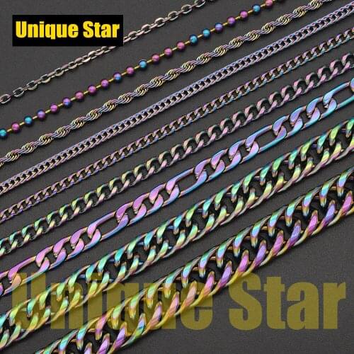 3pcs/lot Steel Rainbow Plated Basic Necklace Chain Wholesale 100% Stainless Steel Foxtail Figaro Rope Hip Hop Necklaces Chains