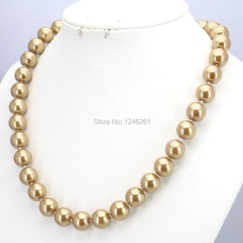Popular Christmas Gifts Women Girls 10mm Gold-Color Round Glass Pearl Beads Necklace Jewelry Making Design Hand Made Ornaments
