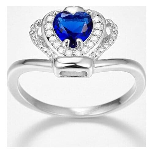 Popular Trendy Crown Inlaid Blue Crystal Zircon Ring for Women Engagement Party Wedding Rings Jewelry Size 6-10