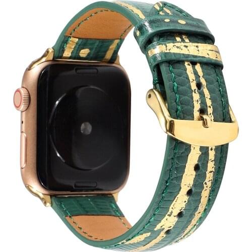 Luxury Genuine Cow Leather Strap for Apple Watch Band 44mm 42mm 40mm 38mm Replacement iWatch Series 6 5 4 3 2 1 SE Splash Gold