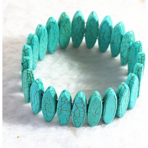 DIY Blue calaite stone 8X30mm Flat horse Eye Bracelet 7.5" B316