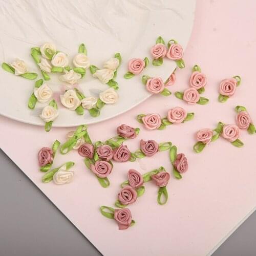 50Pcs/Lot Silk Bow-Knot Mini Rosette For Home Wedding Party Ribbon Cake Clothing Decoration Scrapbooking DIY Crafts Supplies