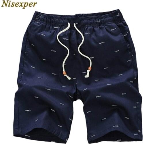 Nisexper 2019 New Summer Mens Shorts Cotton Men Clothes Fish Bone Printed Elastic Waist Beach Shorts Plus Size 5XL