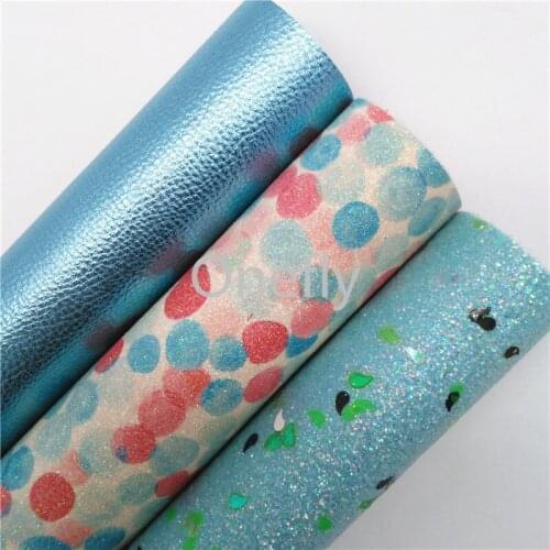 Onefly21X29CM Blue Glitter Fabric, Metallic Litchi Synthetic Leather Fabric Sheets For Bow DIY handbags shoes BQ026