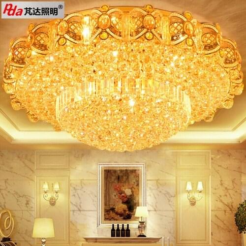 Modern K9 Crystal Gold Chandelier Flush Mount LED Ceiling Lamp Pendant Light Fixture for Living Room Dining Room MJ1111