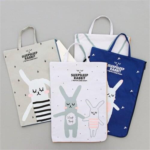 Cute rabbit zipper Oxford cloth paper student stationery bag tote bag cartoon paper Stationery office supplies for students