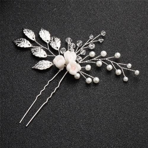 Handmade Wedding Flower Hairpins Silver Color Bride Hair Pins Jewelry for Women Crystal Headpiece Accessories