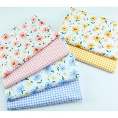 Syunss Pink Floral Grid Printed Diy Patchwork Cloth For Quilt Baby Cribs Cushions Dress Sewing Tissus Twill Cotton Fabric Tecido