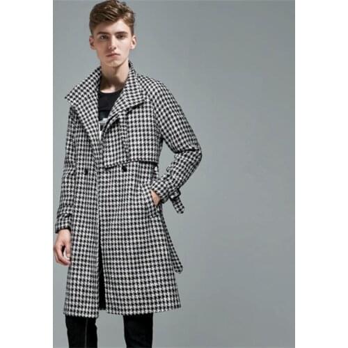 Mens trench coat veste homme grey stand-up collar spring autumn retro fashion double-breasted medium long sleeve large size