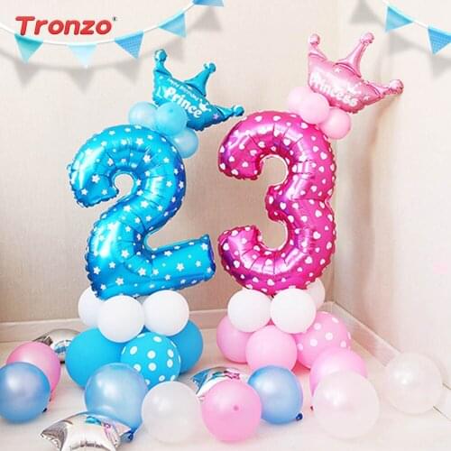 Tronzo Birthday Balloons Happy Birthday Ballon Crown Number Balloon Birthday Party Decorations Baby Shower Air Helium Balloon