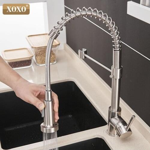 XOXO Kitchen Faucet Pull Out Cold and Hot Single Hole Torneira Rotate Swivel 2-Function Water Outlet Mixer Tap 1343A-S