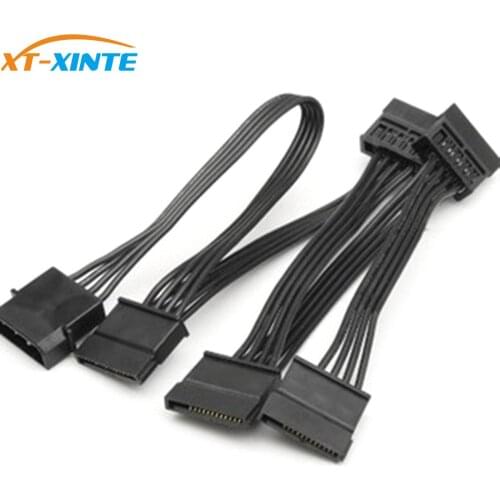 XT-XINTE 4Pin to SATA 15Pin Adapter 1 to 5 Splitter Hard Drive Power Extension Cable 18AWG Red for DE Molex PC DIY