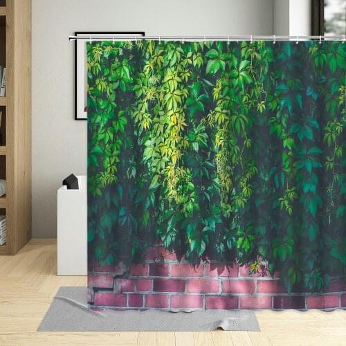 Green Leaves Shower Curtain Garden Nature Plant Bathroom Curtains Waterproof Polyester Fabric Bathtub Decor Screens With Hooks