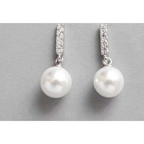 Fashion 100% 925 sterling silver earrings for women pendientes mujer moda, chic simulated pearl earings femme crystal jewelry