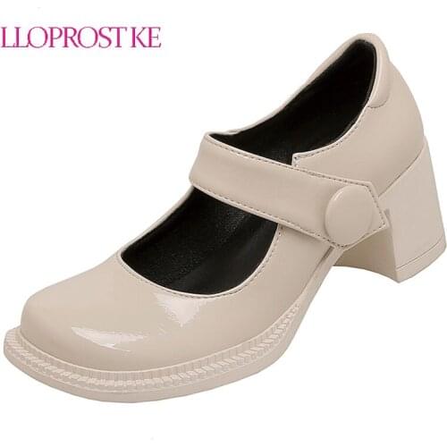 Lloprost ke 2021 Women Pumps Casual Round Toe Spring Summer Square High Heels Hook&Loop Microfiber Female Shoes Big Size 34-43
