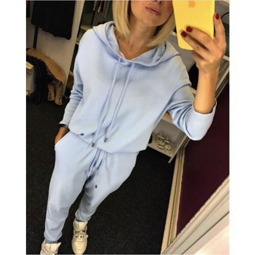 2020 Wool Cashmere Rushed Full Hooded Drawstring Autumn New Womens Suit Ice Knit Hoodie + Trousers Casual Two-piece Women