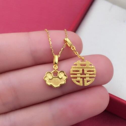 Gold xiangyun ruyi double double happy character necklace pendant Zhou Jiajin lock joy filled bracelet adorn article