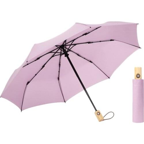 Umbrella Women Wooden Handle Automatic Umbrellas Windproof Travel Fashion Umbrella 8 Ribs Simple Folding Umbrella