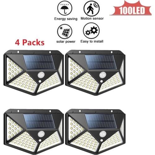 100 LEDs Solar Panel Power Light PIR Motion Sensor Separable Wall Lamp Outdoor Path Yard Garden Fence Night Light New 4 sided 27