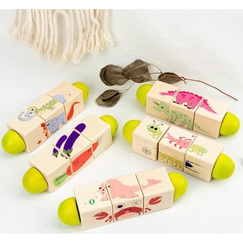 4 Patterns Animals Rotating 3d Puzzles Kids Toys Montessori Materials Educational Wooden Toys For Children Large Bricks Baby Toy