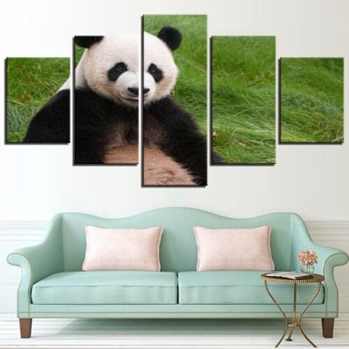 5 Pieces Panda On the Grassland Canvas Wallpapers Forest Painting Animal Posters Pictures For Home Improvement Decor Art