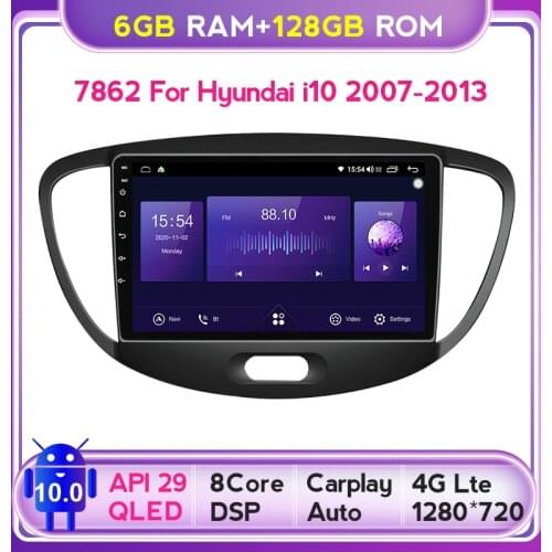 6G+128G QLED 5G WIFI Android 10 For HYUNDAI I10 2007-2013 Car Radio Autoradio Multimedia Player 2DIN Auto Audio Car Stereo GPS