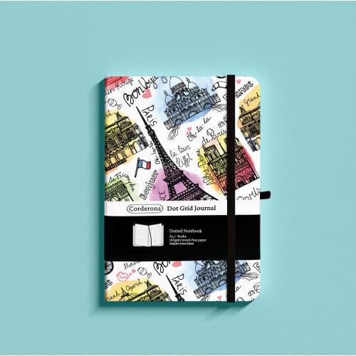A5 Paris Dotted Notebook Dot Grid Journal Hard Cover Elastic Band Travel Diary Planner