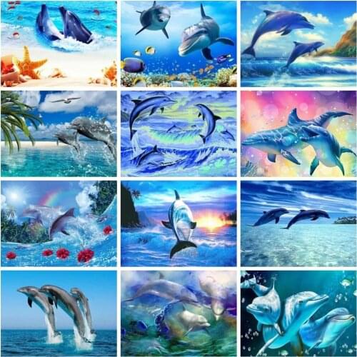Full Square Drill 5D Diy Diamond Painting Dolphin Embroidery Rhinestone 3D Mosaic Animal Sea Cross Stitch Diamond Art Home Decor
