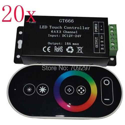 FREE DHL/FEDEX 20sets/lot 18A DC12V/24V RF Wireless Touch GT666 LED dimmer RGB remote controller for RGB LED Strip light