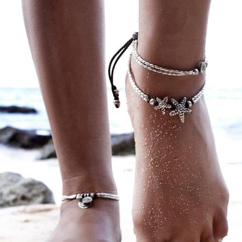 Cross-Border European and American New Ethnic Retro Style Starfish Rune Om Yoga Pendant Anklet Beach Anklet