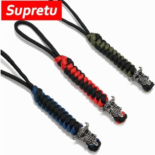 Supretu Retro Vikings Warrior Men Keychain Bag Knife Pendant Women Car Keyring Navy Survival Lanyard Rope Handmade Lucky Jewelry