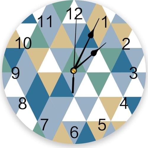 Blue Yellow Triangle Repeated Geometry Print Wall Clock Wall Art Silent Non ticking Round Wall Watch for Home Decortaion Gift