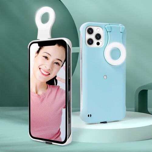 Iphone 12 Pro Max LED Selfie White Light blue Phone Case with Rechargeable Flip Cover 3 kinds of light
