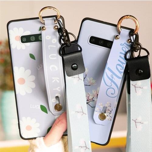 S20 Ultra Wrist Strap Case For Samsung Galaxy S10 S20 S9 S8 Plus S10E S7 S6 Edge J8 Note 8 9 10 Floral Back Cover With Lanyard