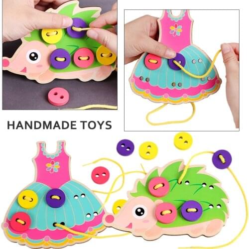 Kids Wear Button Threading Board Handmade Toys Educational Early Learning Toy Children Wear Button Threading Wood Bead