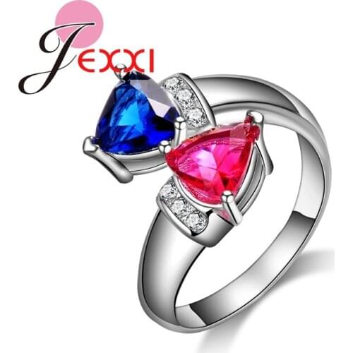 Girls Party Jewelry Finger Accessories Blue and Red Crystal Ring For Women 925 Sterling Silver Rings Gift Fast Shipping