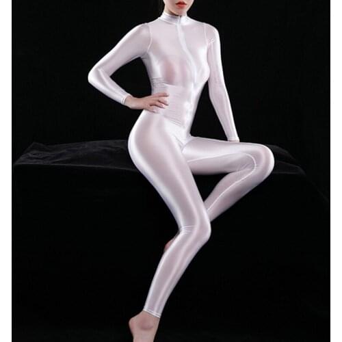 Women Ultra Shiny Bodysuit 2-Way Zipper Swimsuit Leotard Jumpsuit Clubwear d88