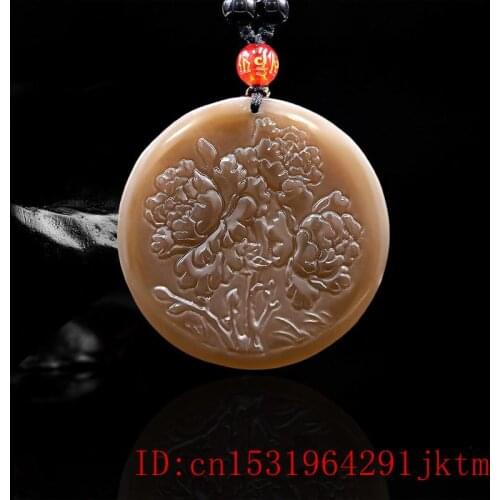Brown Jade Rose Pendant Natural Amulet for Women Carved Jewelry Gifts Flower Jadeite Charm Chinese Necklace Fashion