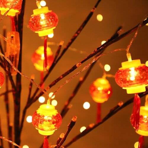 Red Lantern Chinese Tassel LED String Lights Battery Operated Wedding Decorations Chinese New Year Decor 3 M 20 Light