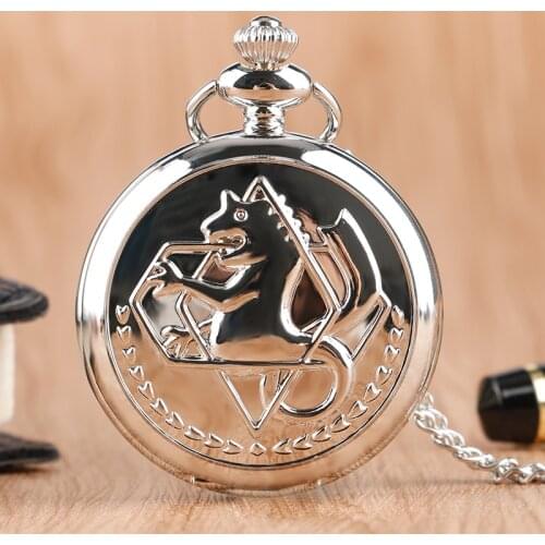 Cool Silver Smooth Alchemist Theme Quartz Pocket Fob Watches with Necklace Chain for Boys Children
