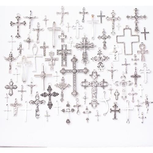 Hot sale 70PCS kinds of Tibetan silver-zinc alloy cross metal beads pendant jewelry making accessories
