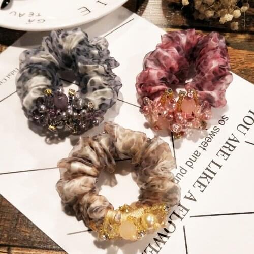 Fashion Girls hair accessories Sweet Leopard Print flower pearl headband rubber band elastic hair bands simple Black headband