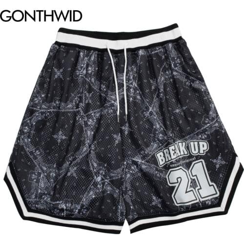 GONTHWID Shorts Bandana Paisley Flowers Print Running Sports Jogging Training Shorts Streetwear Mens Casual Loose Short Pants