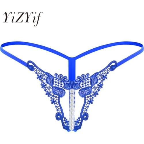Gay Mens Erotic Lingerie Hot Underwear Embroidered Pearls Crotchless G-strings Low Waist Elastic Waistband T-back Briefs Panties