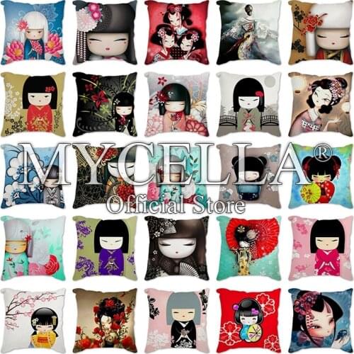 Cushion Covers Japanese Dolls Print Pillow Case For Home Chair Sofa Home Decoration Pillowcases 45cm*45cm Art Pillows